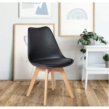Imagem de Cadeira Charles Eames Leda Luisa Saarinen Design Wood Estofada Base Madeira - Preta