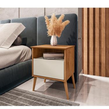 Imagem de Mesa de Cabeceira 1 Gaveta Cancun Bechara - Naturale/Off White