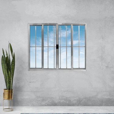 Imagem de Janela Alumínio de Correr 120x150cm 4 Folhas com Grade Plus Lux Esquadrias Marroml