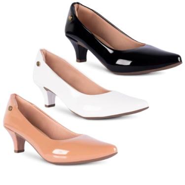 Imagem de Kit 3 Sapato Scarpin Feminino Salto Baixo Fino Confortável R2.26/R2.29 (Nude/Branco/Preto Verniz, BR, Adulto, Numérico, M, 34)