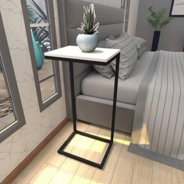 Imagem de Mesa De Cabeceira Industrial Branca Off White Canto Quarto Cabeceira Mesinha Cabeçeira Cabiceira