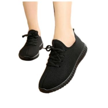 Imagem de ZIRIA Sapatos de pano sapatos de rede femininos sapatos esportivos casuais antiderrapantes confortáveis sapatos únicos de renda, Preto, 44