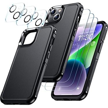 Imagem de Temdan Capa para iPhone 14, com [3 peças de protetor de tela de vidro temperado][3 peças protetoras de lente de câmera][proteção contra quedas de grau militar] capa de telefone resistente