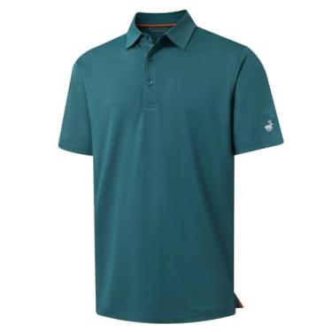 Imagem de Rouen Camisa polo masculina de manga curta macia leve desempenho dry fit jacquard casual gola golfe camisas polo para homens, Turquesa, G