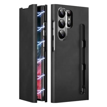 Imagem de PuRoxx Capa com suporte para Samsung Galaxy S24 Ultra/S24 Plus/S24, capa flip magnética forte de couro confortável de luxo com compartimento para cartão e suporte para caneta S, preta, S24