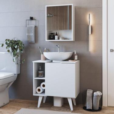 Imagem de Conjunto Gabinete de Coluna 01 Porta e Armário com Espelho para Banheiro Slim sem Cuba Branco
