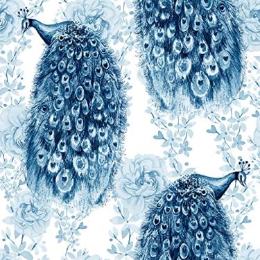 Imagem de Wallink Papel de parede com design de pavão 43 cm x 611 cm papel de parede floral pavão azul papel de parede para quarto sala de estar banheiro cozinha papel de contato removível vinil autoadesivo