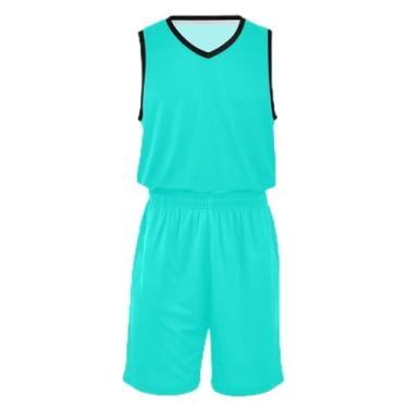 Imagem de CHIFIGNO Camiseta de basquete infantil turquesa pálida, respirável e confortável, camiseta de treinamento de futebol 5T-13T, Azul turquesa, PP