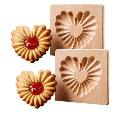 Imagem de Pacote com 2 moldes de biscoito de madeira, molde de cozimento 3D para fazer massa de biscoito, cortador de biscoito gravado em relevo, decoração artesanal, ferramenta de cozimento faça você mesmo
