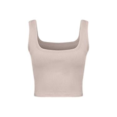 Imagem de Camiseta feminina gola quadrada estampada para treino plus size sem mangas Y2K camiseta de verão blusa boho colete formal, Bege, P
