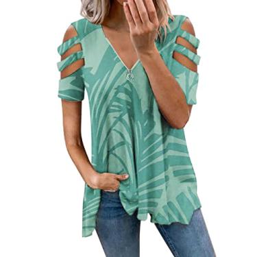Imagem de Blusas femininas com ombros de fora para sair, blusas sexy de manga curta de verão, blusas de algodão, costas nuas, túnica de trabalho, Verde menta, M