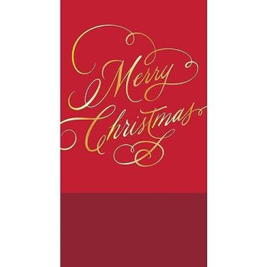 Imagem de Toalhas de mão de Natal toalhas de mão decorativas de papel para decoração de banheiro de Natal toalhas de hóspedes descartáveis, vermelho feliz natal dourado caligrafia pacote 24