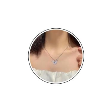 Imagem de Zeshimb Colar de borboleta de prata, pingente de borboleta esmaltado, colar redondo de corrente de cobra, colar de corrente fina, joia feminina, Zinco, Sem Pedra Preciosa