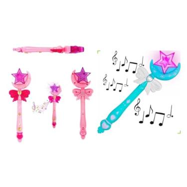 Imagem de Arktoys, Kit 2 Varinha Mágica Brinquedo Azul Rosa Encantada Luz Som