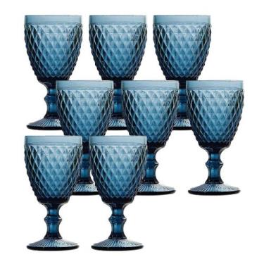 Imagem de Jogo 8 Taças De Vidro Bico De Abacaxi Cor Azul Para Água Lyor 260ml