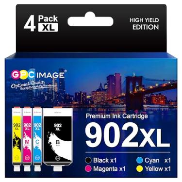 Imagem de GPC Image Cartucho de tinta de substituição compatível com cartuchos de tinta HP 902XL 902 para uso com Officejet 6978 6968 6962 6958 6970 6950 6960 (preto, ciano, magenta, amarelo, pacote com 4)