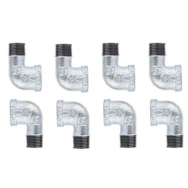 Imagem de PIPE DÉCOR 1,27 cm Ferro maleável galvanizado autêntico 90 graus FPT x MPT cotovelo de rua, pacote com 8, para montagem de móveis de tubos DIY e aplicações regulares de encanamento