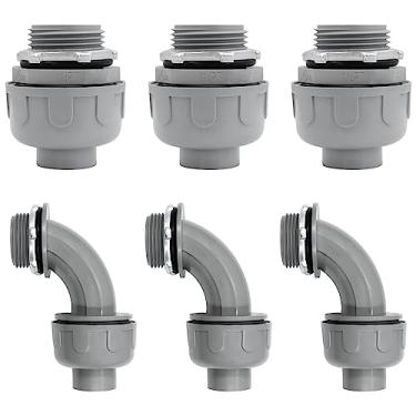 Imagem de Wocloer Conector de conduíte flexível de PVC de 2,5 cm, conector apertado líquido listado pela UL de 180 graus e 90 graus, acessórios para conduítes elétricos não metálicos (pacote com 6)