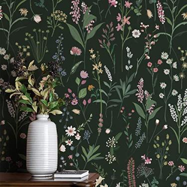 Imagem de Papel de parede floral de vinil papel de parede aquarela flor papel de parede vintage vinil descole e cole papel de parede para móveis de armário de cozinha amigável (cobre 47,4 metros quadrados)