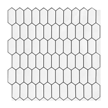 Imagem de Azulejo hexagonal longo para destacar e colar Backsplash, WalDecoo 10 folhas de azulejos autoadesivos 3D premium colados no backsplash, azulejo branco para cozinha e banheiro (30,5 cm x 30,5 cm)