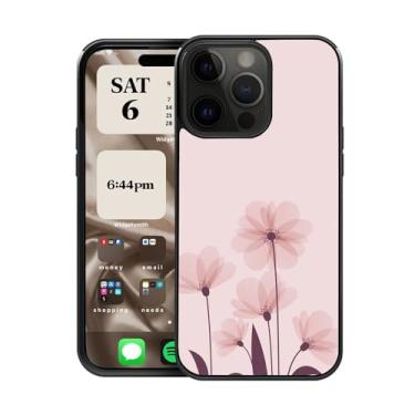 Imagem de CREFORKIAL Linda capa de telefone estética flor rosa para iPhone 14 Pro, capa rígida para iPhone 14 Pro, capa protetora fina à prova de choque TPU macio bumper + traseira rígida de alumínio