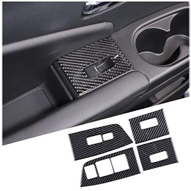 Imagem de Heutamo Acabamento da tampa do painel do interruptor de elevação de janela de fibra de carbono, moldura de botão de elevação de vidro para Honda Pilot 2016-2022/acessórios Passport 2019-2023 (preto)