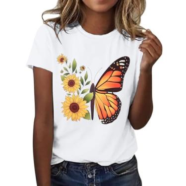 Imagem de Camisetas brancas femininas 2024 verão libélula borboleta gráfico tops manga curta gola redonda blusas básicas túnica casual, Z07 Branco, XXG