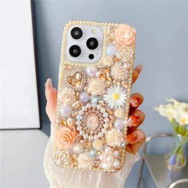 Imagem de Capa de telefone garrafa com strass flor rosa para iphone 15 14 pro max 13 12 11 x xr xs 8 plus, amarelo, para iphone 11 promax