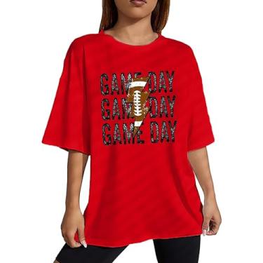 Imagem de Camisetas femininas para o dia do jogo, casual, de manga curta, solta, básica, gola redonda, leve, moderna, Vermelho, GG