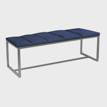 Imagem de Recamier Industrial Carla 195cm King Size Quarto Box Cama Ferro Cinza Suede Azul Marinho - Ahz Móveis