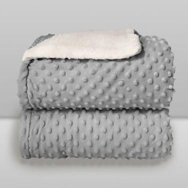 Imagem de Cobertor Plush com Sherpa Dots Cinza - Laço Bebê
