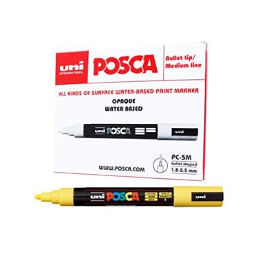 Imagem de POSCA, UNI, Caneta Marcador PC-5M, Ponta Média, traço de 2,5mm a 6,8mm, Amarelo, Caixa com 6 Unidades
