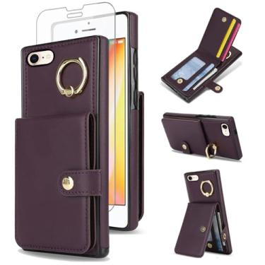 Imagem de Capa de celular para iPhone 7/8/SE 2020/2022 carteira com anel protetor de tela, compartimento para cartão RFID iPhone7 iPhone8 7s 8s i SE2020 SE2022 2/2nd/3/3ª geração SE2 SE3 7SE 8SE mulheres roxo