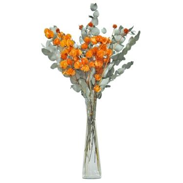 Imagem de Arranjo De Flores Desidratadas Bounganville Laranja + Vaso De Vidro