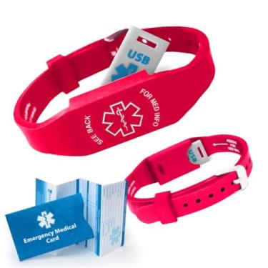 Imagem de Pulseira médica USB Elite II: Pulseira de silicone hipoalergênica 2 GB USB à prova d'água Flash Drive Cartão médico de emergência Acesso gratuito PHR (Registro Pessoal de Saúde), Adjustable: Fits