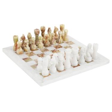 Imagem de RADICALn Conjunto de xadrez feito à mão com ônix branco e verde ponderado e embaixador, conjunto de xadrez para torneios de mármore para adultos
