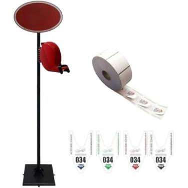 Imagem de Kit Dispensador Manual de Senhas Bico de Pato + Placa Retire sua Senha + Suporte de Piso + 2000 Tickets na cor Vermelha