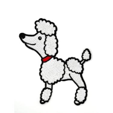 Imagem de Patch de ferro para poodle | Aplique bordado para cães dos anos 50 com apliques para furos, roupas, jeans, chapéu, mochilas, chapéus, jaquetas, roupas, saia (branco, 10 cm)