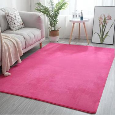 Imagem de Tapete da sala de estar de lã coral, sofá, mesa de centro, quarto, antiderrapante, à prova de som, tapete cinza, varanda, janela saliente, vermelho rosa, 100 x 200 cm (39 x 78,7 pol.)
