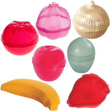 Imagem de Kit porta frutas e temperos banana, maçã, morango, limão, alho, cebola, e tomate 7 pçs Plasutil