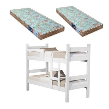 Imagem de BELICHE LETICIA COM ESCADA E GRADE PROTEÇÃO VIRA 2 CAMAS SOLTEIRO -MDF + 2 COLCHÕES D23-Branco