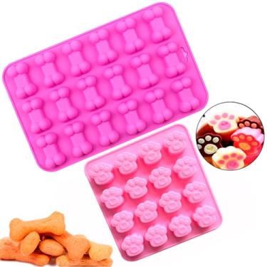 Imagem de Forma Silicone Cachorro Patinha Osso Gato Gummy Biscoito Kit