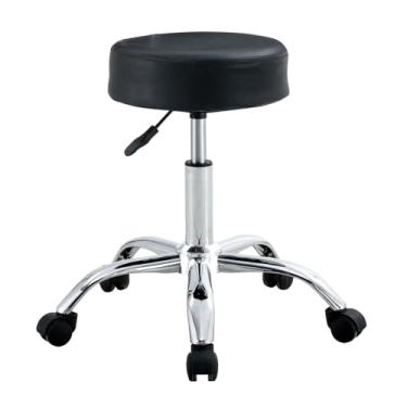 Imagem de Cadeira Giratória Mocho, Ajuste de Altura e Rodízios - Ideal para Estética, Manicure, Tatuagem, Odontologia e Uso Doméstico - Preta