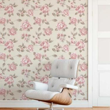 Imagem de Papel De Parede Adesivo Autocolante Em Tons De Bege Cinza e Rosa - PAP