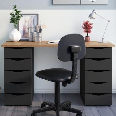Imagem de Mesa para Escritório Due 10 Gavetas Nogal/Preto - Artany Móveis, Preto