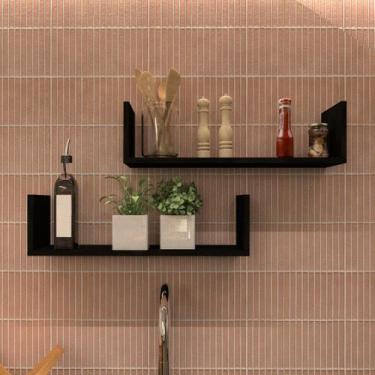 Imagem de Prateleira ABA U P15cm Minimalista Preto com uma prateleira MDF Organi