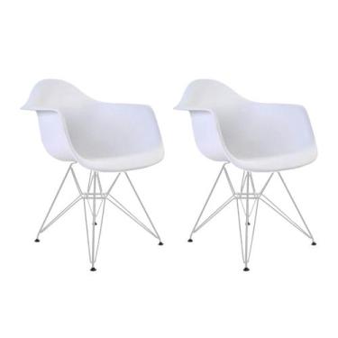 Imagem de Kit 2 Poltronas Eames Eiffel Branca com Braço Daw Ferro Branco - Up Ho