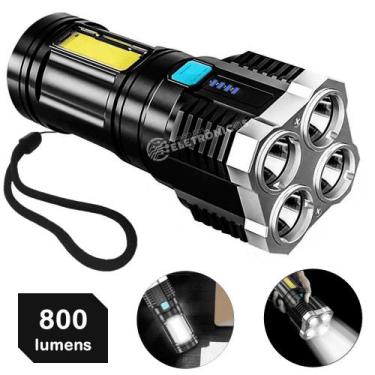 Imagem de Lanterna Multifuncional 4 Leds Recarregável Função Strobo 800 lumens L