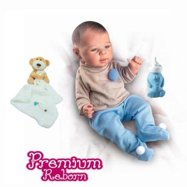 Imagem de Boneco Tipo Reborn Menino Realista e Naninha P/ Dormir Urso - Milk Bri