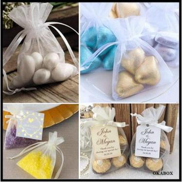 Imagem de 100 Saquinhos De Organza 7X9 Cm Branco Fita Cetim - OKABOX